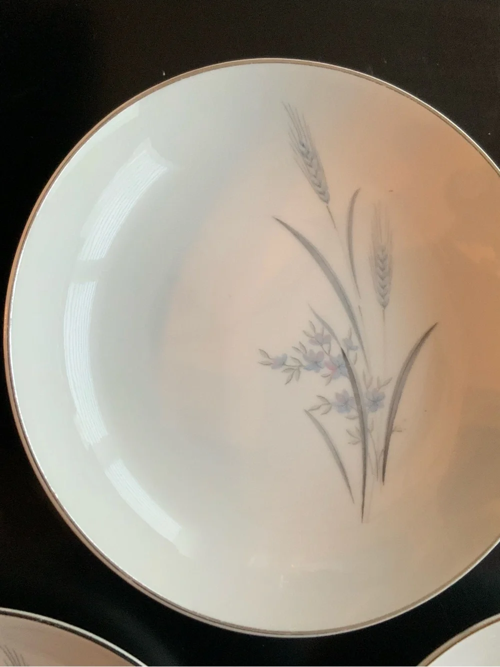 Vtg Castlecourt Fine China 3 Soup Bowl Blue Accent Wheat Harvest Japan